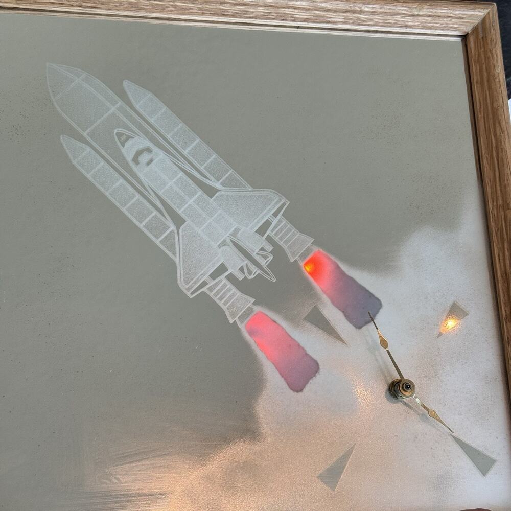 RARE 13' Light Up Space Shuttle Mirror Clock Wall Art WORKS NASA Flicker Lamp
